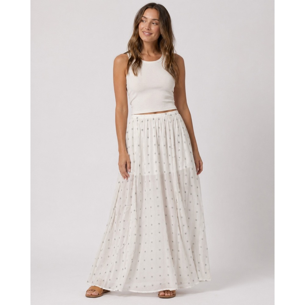 Twelve by ontwelfth Festival Skirt Small White Gold Sparkle Sheer High Slit